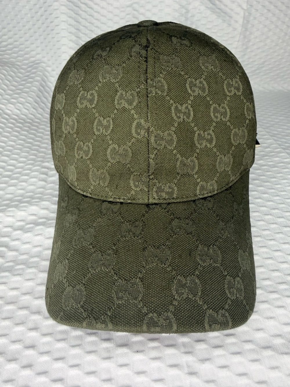 UNISEX GUCCI GG MONOGRAM CANVAS BASEBALL CAP DARK OLIVE GREEN ADJUSTABLE HAT